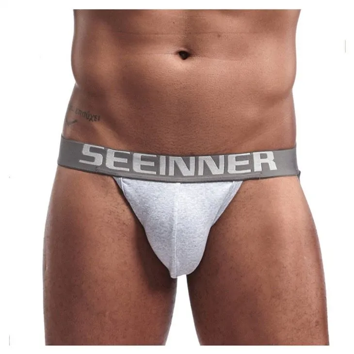 Solid male g-string custom cotton jockstraps high elastic waistband jacquard logo seamless eco friendly dyeing